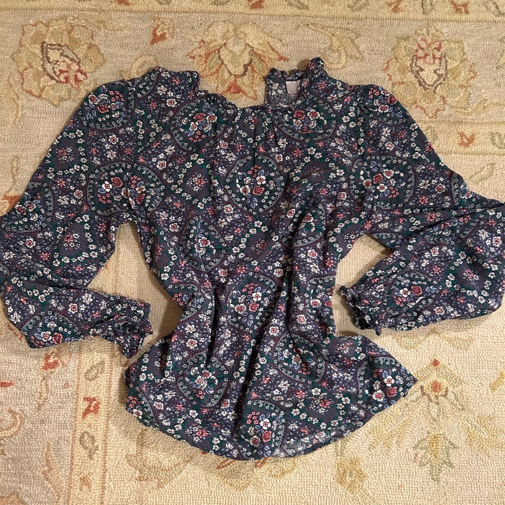 LOFT Navy Floral Blouse